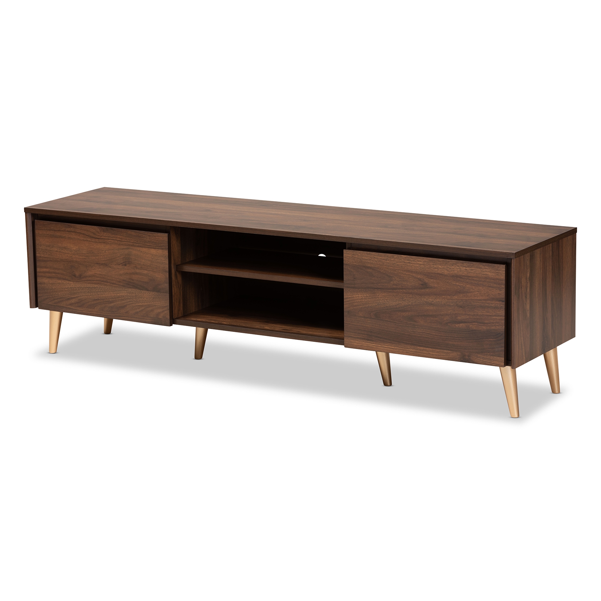 Baxton Studio Landen Mid Century Modern Walnut Brown and Gold